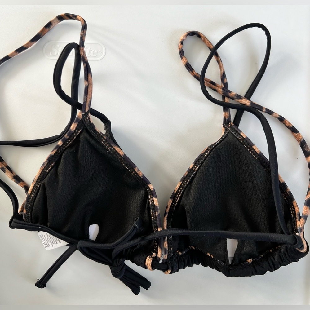 Chic Leopard Print Black Triangle Thong Bikini Set - Picture 5 of 11